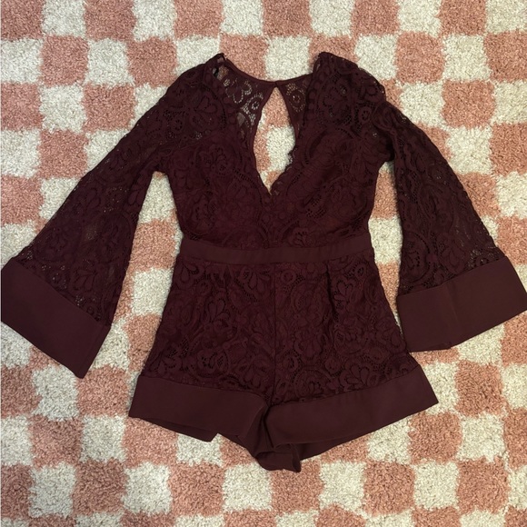 Blu Spero Maroon Lace Romper - Picture 2 of 9